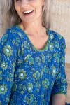 Womens, midi, Flamenco Dress, 100% Cotton, hand block print. Blue Green - Wren