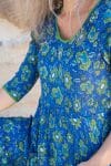 Womens, midi, Flamenco Dress, 100% Cotton, hand block print. Blue Green - Wren