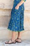 Womens, midi, Flamenco Dress, 100% Cotton, hand block print. Blue Green - Wren