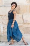 Womens, Coco Skirt, 100% cotton, hand block print. In natural Indigo Tala