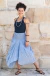 Womens, Coco Skirt, 100% cotton, hand block print. In soft light blue Floressa print