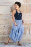 Womens, Coco Skirt, 100% cotton, hand block print. In soft light blue Floressa print