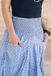 Womens, Coco Skirt, 100% cotton, hand block print. In soft light blue Floressa print
