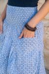 Womens, Coco Skirt, 100% cotton, hand block print. In soft light blue Floressa print