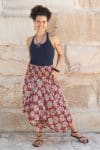 Womens, Coco Skirt, 100% cotton, hand block print. In vibrant red and blue Pomeray print