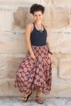 Womens, Coco Skirt, 100% cotton, hand block print. In vibrant red and blue Pomeray print