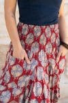 Womens, Coco Skirt, 100% cotton, hand block print. In vibrant red and blue Pomeray print