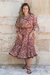Womens, midi, Flamenco Dress, 100% Cotton, hand block print. Natural Rustic Red Rubira