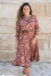 Womens, midi, Flamenco Dress, 100% Cotton, hand block print. Natural Rustic Red Rubira
