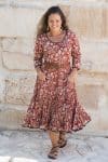 Womens, midi, Flamenco Dress, 100% Cotton, hand block print. Natural Rustic Red Rubira