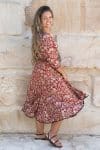 Womens, midi, Flamenco Dress, 100% Cotton, hand block print. Natural Rustic Red Rubira