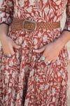 Womens, midi, Flamenco Dress, 100% Cotton, hand block print. Natural Rustic Red Rubira