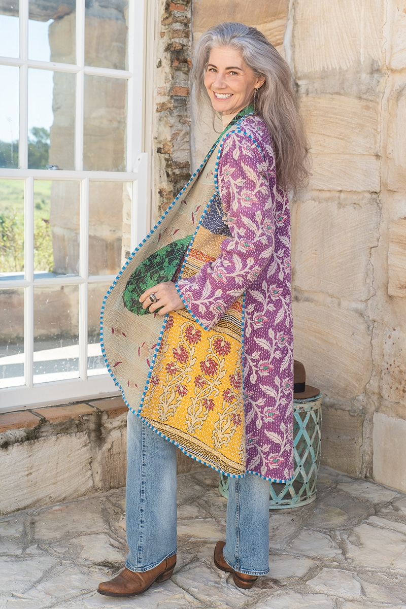 Womens, Tundra Kantha Duster, reversible, handmade from 100% cotton recycled Vintage fabrics, in Tova