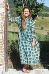 Womens Erika dress, 100% cotton, hand block print. In natural Naspal Figaris print.