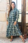 Womens Erika dress, 100% cotton, hand block print. In natural Naspal Figaris print.