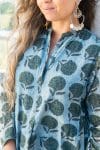 Womens Erika dress, 100% cotton, hand block print. In natural Naspal Figaris print.