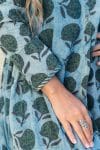 Womens Erika dress, 100% cotton, hand block print. In natural Naspal Figaris print.