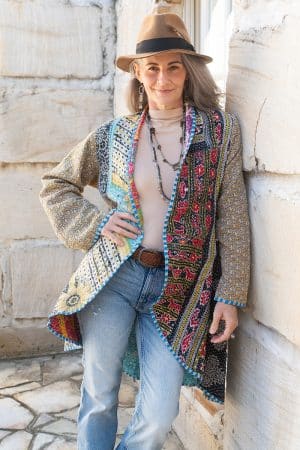 Womens, Tundra Kantha Duster, reversible, handmade from 100% cotton recycled Vintage fabrics, in Sava
