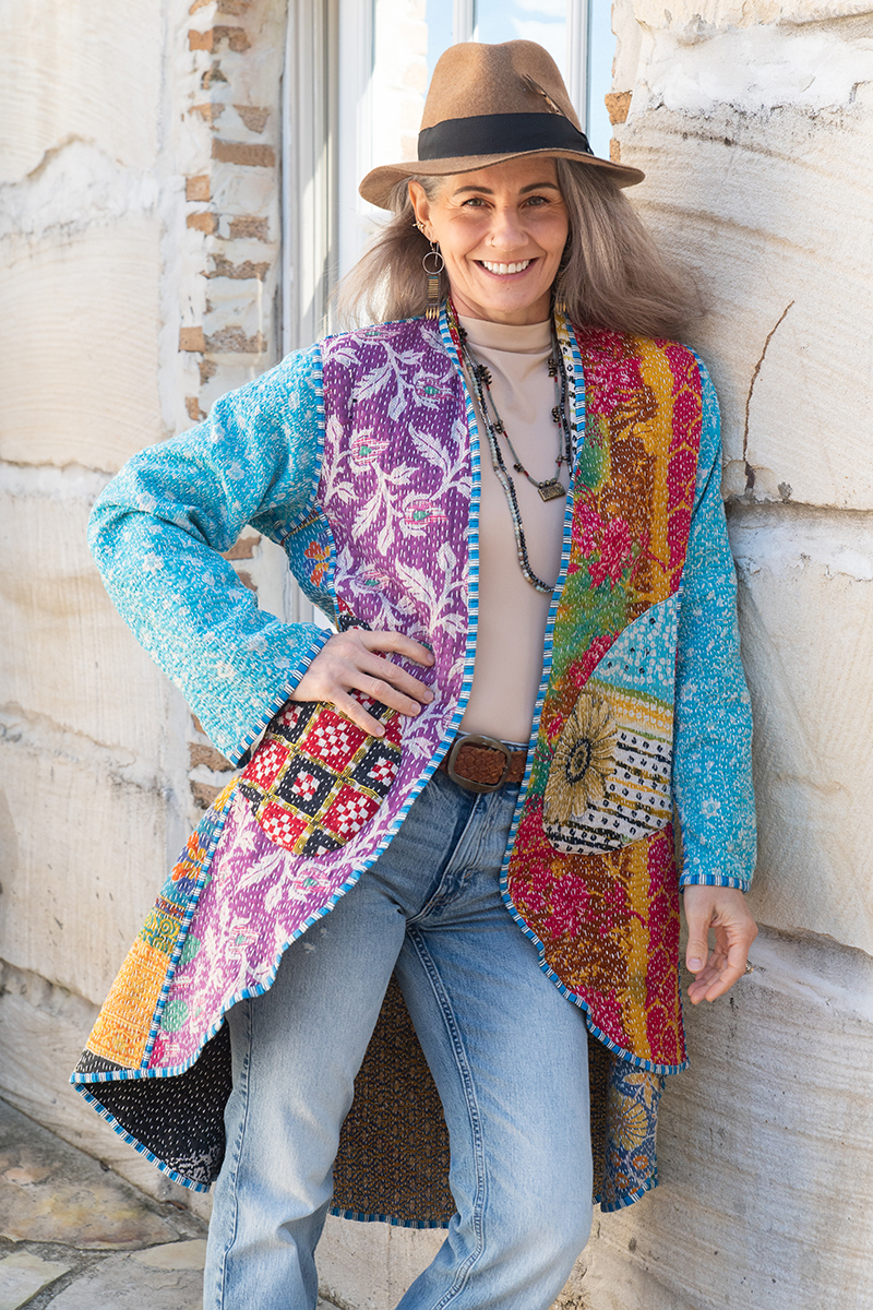 Womens, Tundra Kantha Duster, reversible, handmade from 100% cotton recycled Vintage fabrics, in Sava