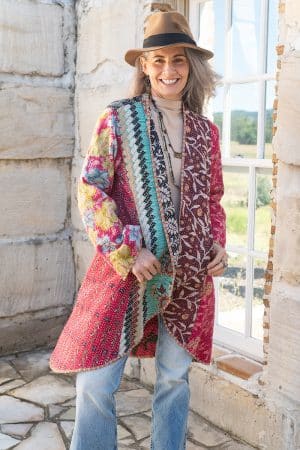 Womens, Tundra Kantha Duster, reversible, handmade from 100% cotton recycled Vintage fabrics, in Lior