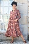 Womens Erika dress, 100% cotton, hand block print. In natural Begru Jivana print.