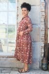Womens Erika dress, 100% cotton, hand block print. In natural Begru Jivana print.