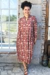 Womens Erika dress, 100% cotton, hand block print. In natural Begru Jivana print.