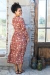Womens Erika dress, 100% cotton, hand block print. In natural Begru Jivana print.