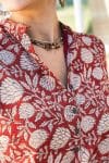 Womens Erika dress, 100% cotton, hand block print. In natural Begru Jivana print.