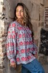 Womens, Senera blouse, long sleeve, 100% cotton, hand block print. In pink & grey Floria print.