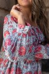 Womens, Senera blouse, long sleeve, 100% cotton, hand block print. In pink & grey Floria print.