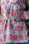 Womens, Senera blouse, long sleeve, 100% cotton, hand block print. In pink & grey Floria print.