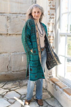Womens, Kantha Dust Coat, reversible, handmade from 100% cotton recycled Vintage fabrics, in Aziel