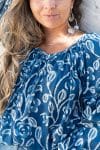 Womens, Senera blouse, long sleeve, 100% cotton, hand block print. In natural Indigo Suri print.