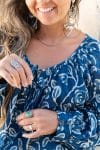 Womens, Senera blouse, long sleeve, 100% cotton, hand block print. In natural Indigo Suri print.