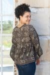 Womens, Indira blouse, long sleeve, 100% cotton, hand block print. In natural Kassis Mehndi print.