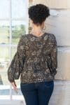 Womens, Indira blouse, long sleeve, 100% cotton, hand block print. In natural Kassis Mehndi print.