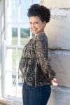 Womens, Indira blouse, long sleeve, 100% cotton, hand block print. In natural Kassis Mehndi print.