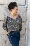 Womens, Senera blouse, long sleeve, 100% cotton, hand block print. In natural Kassis Suri print.