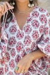Womens, Indira blouse, long sleeve, 100% cotton, hand block print. In pink floral Parisa print.