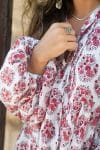 Womens, Indira blouse, long sleeve, 100% cotton, hand block print. In pink floral Parisa print.