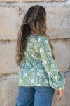 Womens, Indira blouse, long sleeve, 100% cotton, hand block print. In Evergreen print.