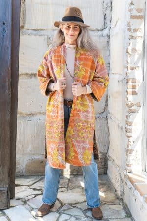 Womens, Kantha Dust Coat, reversible, handmade from 100% cotton recycled Vintage fabrics, in Bria