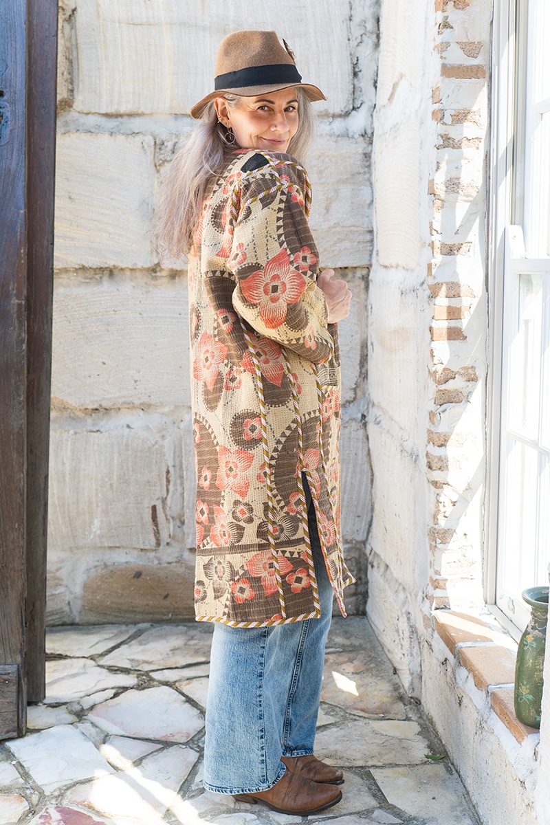 Womens, Kantha Dust Coat, reversible, handmade from 100% cotton recycled Vintage fabrics, in Bria