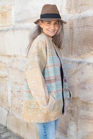 Womens, Rustic Kantha Jacket, handmade from 100% cotton recycled Vintage fabrics, in Romi