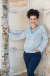 Womens, Sahana blouse, long sleeve, 100% cotton, hand block print. In aqua & grey Aureya print.