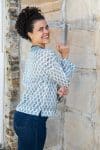 Womens, Sahana blouse, long sleeve, 100% cotton, hand block print. In aqua & grey Aureya print.