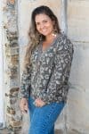 Womens, Sahana blouse, long sleeve, 100% cotton, hand block print. In natural Kassis Suri print.