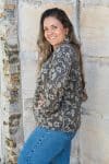 Womens, Sahana blouse, long sleeve, 100% cotton, hand block print. In natural Kassis Suri print.