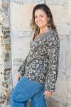 Womens, Sahana blouse, long sleeve, 100% cotton, hand block print. In natural Kassis Suri print.